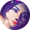 Woman with purple hair and makeup.