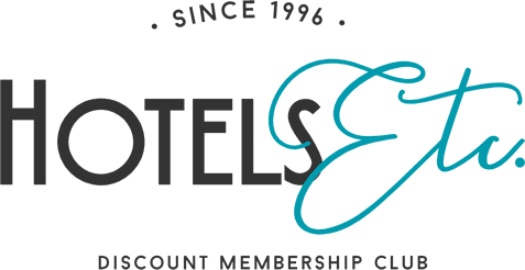 Hotels Etc. logo, discount membership club since 1996.