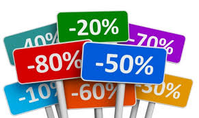Colorful discount percentage signs on sticks.