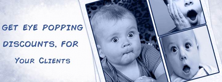 Surprised babies promoting client discounts advertisement.