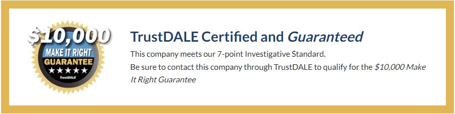 TrustDALE certified badge with $10,000 guarantee promise.